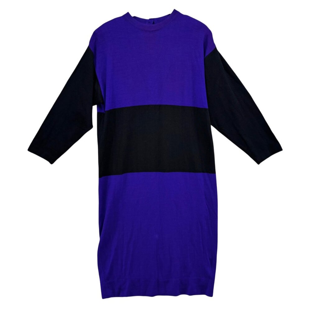 Vtg Kazmel Anthony Norman Sweater Dress Purple Black 100% Merino Wool Size M